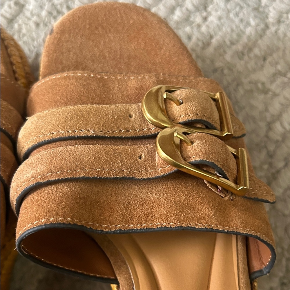 Sarto Womens Tan Suede Platform Espadrille Slide - Picture 11 of 12